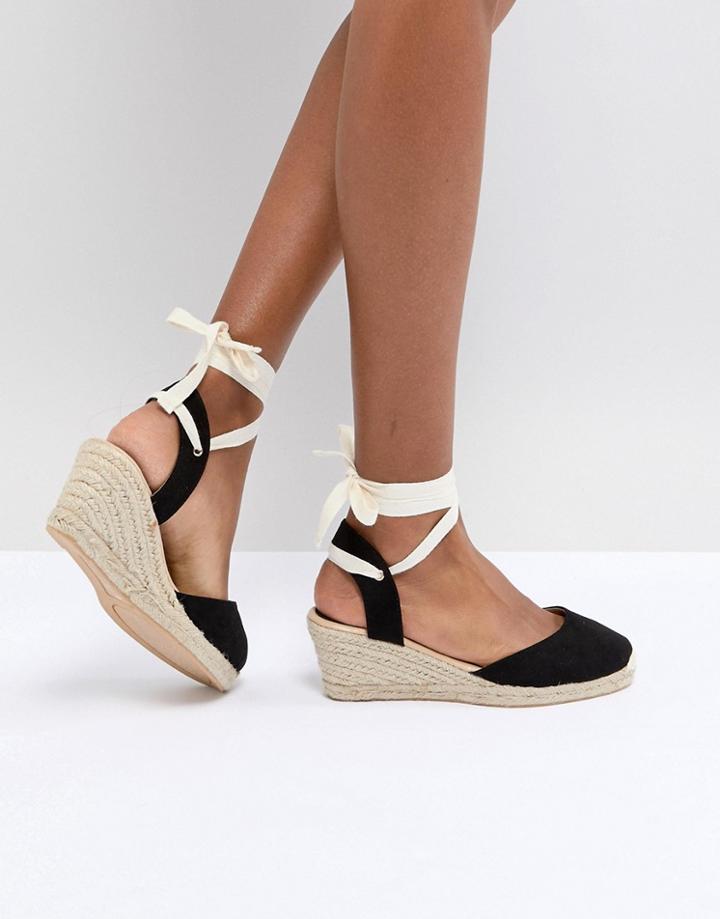 London Rebel Espadrille Wedge Shoe - Black