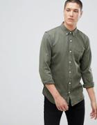 Pull & Bear Denim Shirt In Khaki - Green