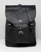Asos Design Leather Backpack In Black With Front Pocket Detail - Black