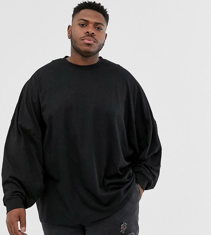 Asos Design Plus Extreme Oversized Longline Long Sleeve T-shirt In Black - Black