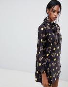 Liquorish Bird And Polka Dot Shift Dress - Black