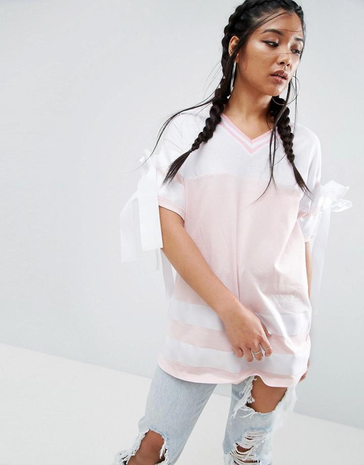 Asos Oversized T-shirt With Contrast Stripe & Bows - Multi