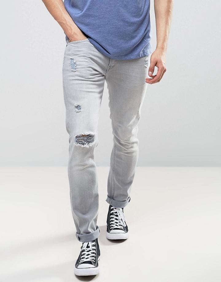 Lee Luke Skinny Jeans Dirty Gray Rip & Repair - Gray