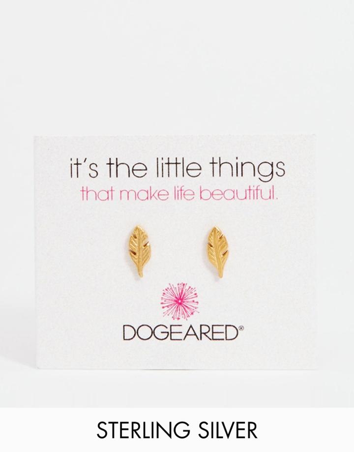 Dogeared Gold Plated Feather Stud Earrings - Gold
