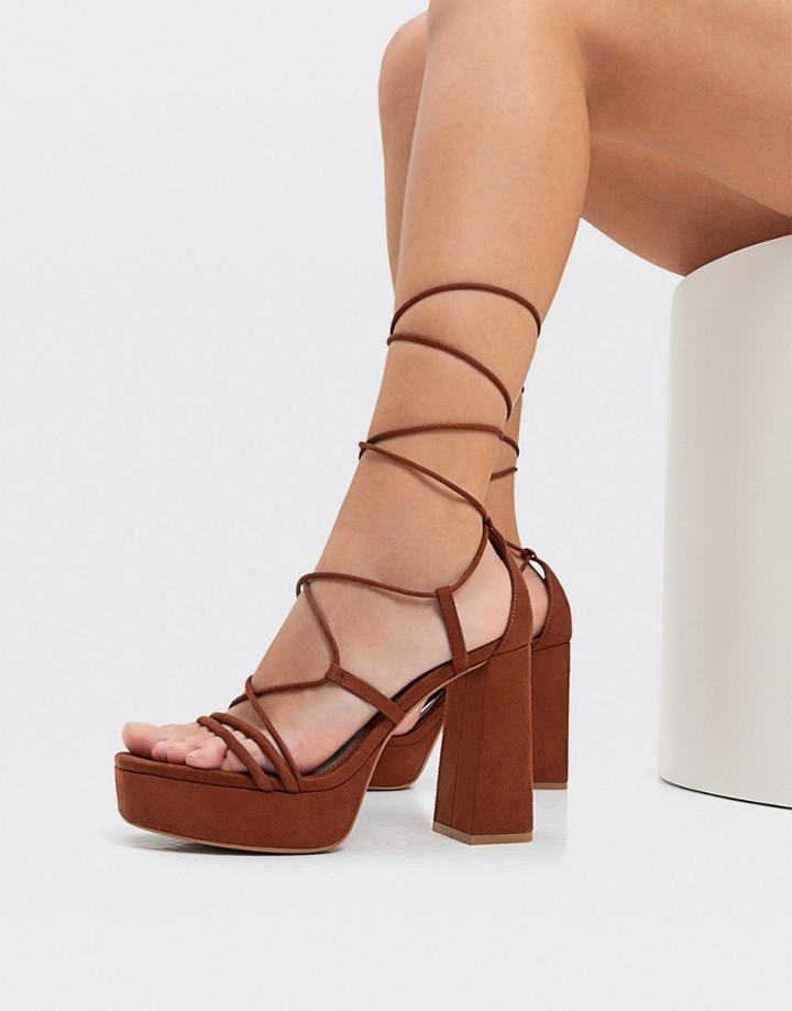 Stradivarius Strappy Platform Sandal In Brown