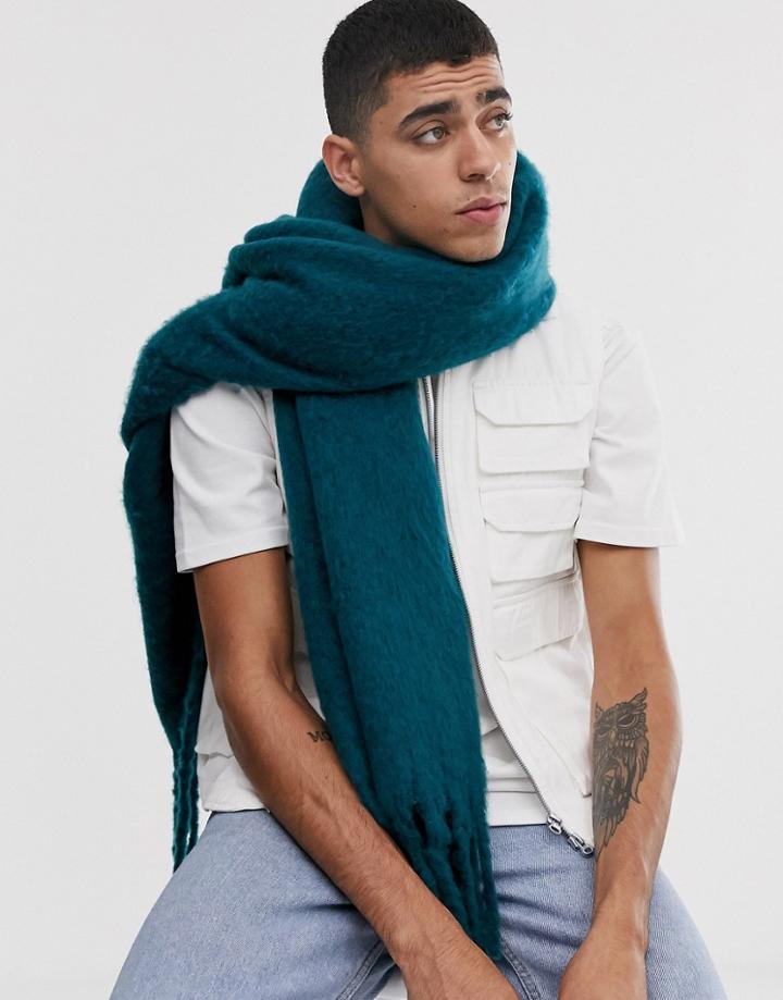 Asos Design Fluffy Texture Blanket Scarf In Teal