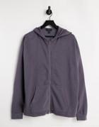 New Look Washed Zip Through Hoodie In Gray-grey