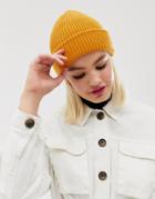 Asos Design Boyfriend Double Roll Beanie In Recycled Polyester In Orange-yellow