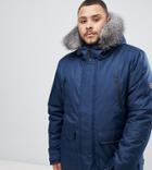 D-struct Plus Fur Trimmed Oversized Mountain Parka Durable Poly-navy