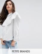 Missguided Petite White Stripe Frill Long Sleeve Collared Shirt - White