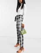 Asos Design Check Side Stripe Tie Waist Pants