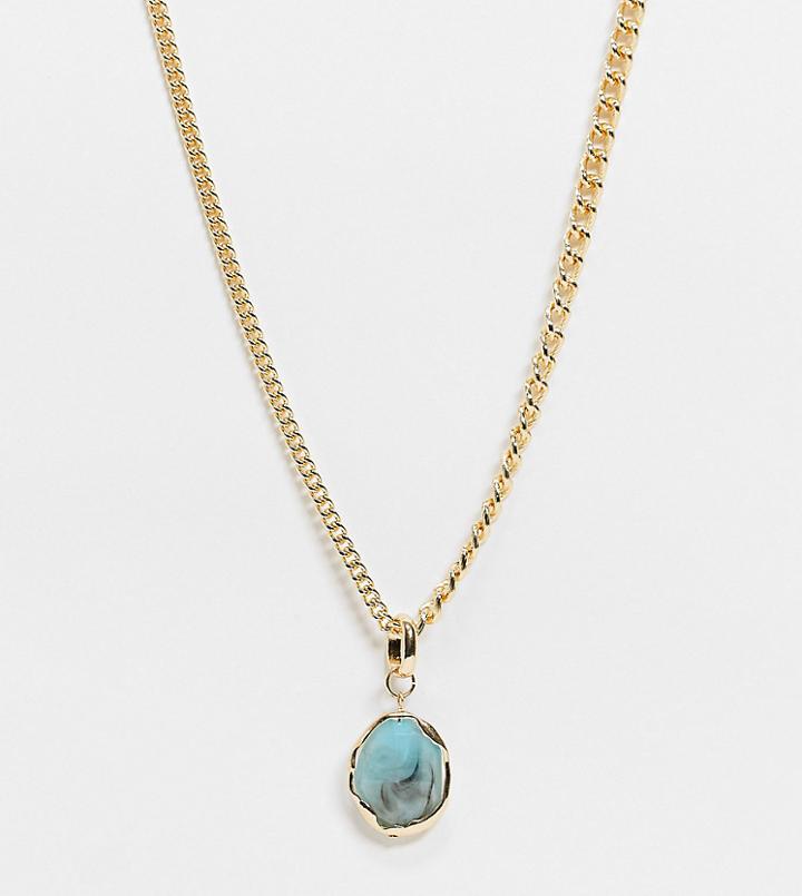 Reclaimed Vintage Inspired Necklace With Amazonite Look Pendant In Gold