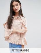 Missguided Petite Check Frill Detail Blouse - Pink