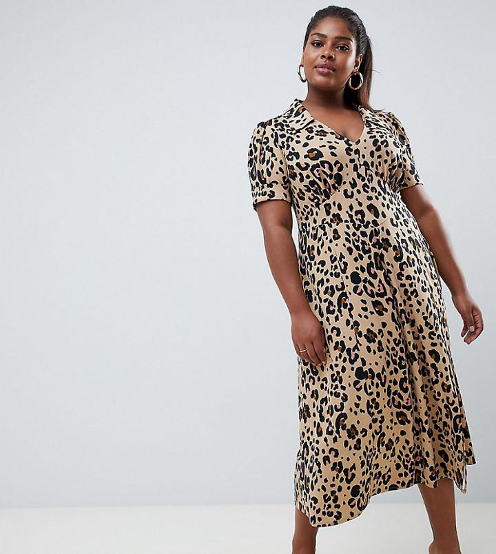 Asos Design Curve Animal Print Midi Tea Dress - Multi