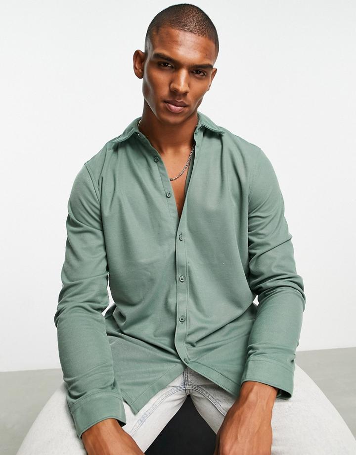 Bando Jersey Pique Button Down Slim Fit Shirt-green