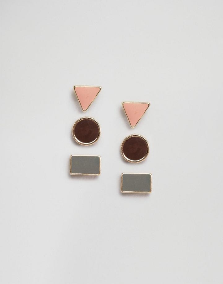 Asos Pack Of 3 Easy Mixed Shape Stud Earrings - Multi
