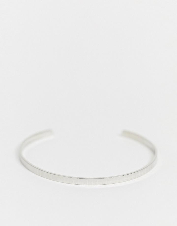 Asos Design Cuff Bracelet With Line Detail In Silver Tone