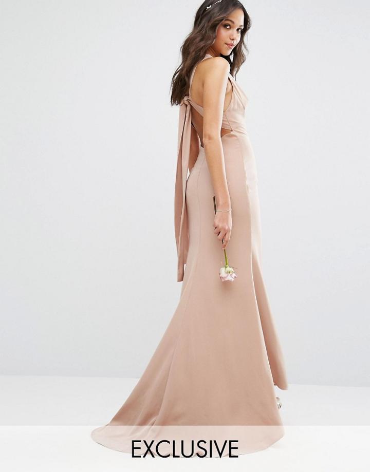 Jarlo High Neck Maxi Dress With Open Back - Beige