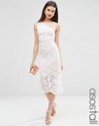Asos Tall Lace Placed Scallop Hem Midi Dress - White