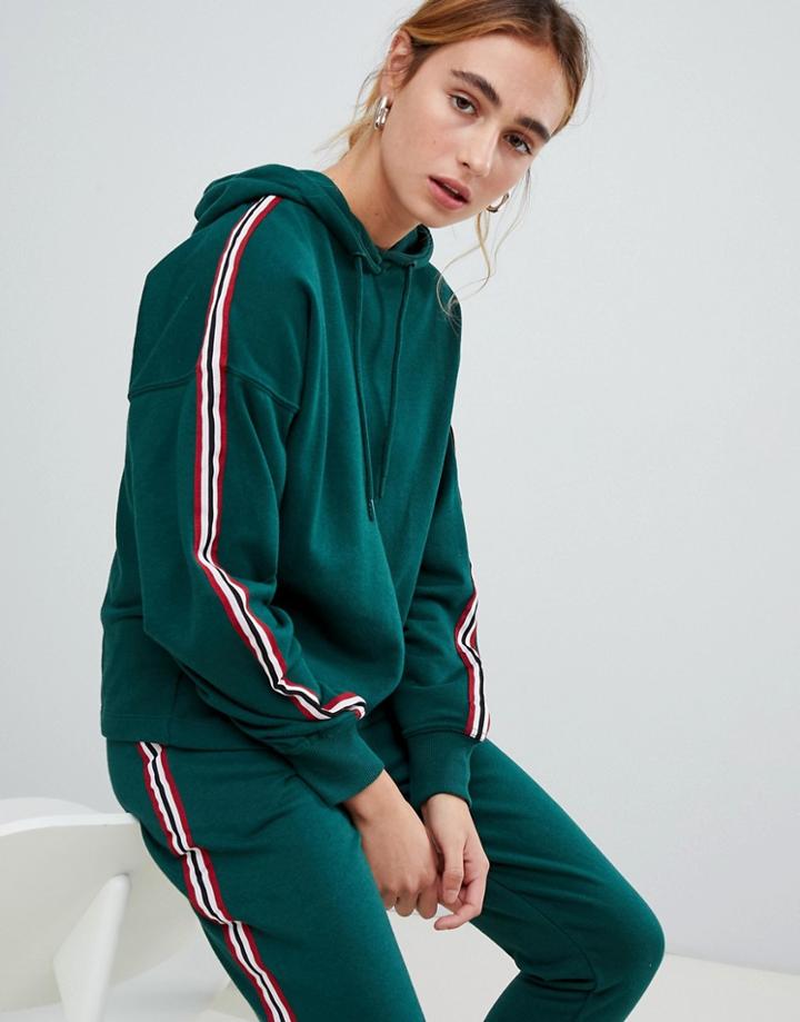 Pull & Bear Stripe Detail Hoodie - Green