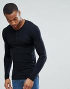 Asos Design Muscle Fit Longline Grandad Lightweight T-shirt With Curve Hem - Black