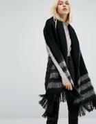 Pieces Long Knitted Scarf With Stripes - Black