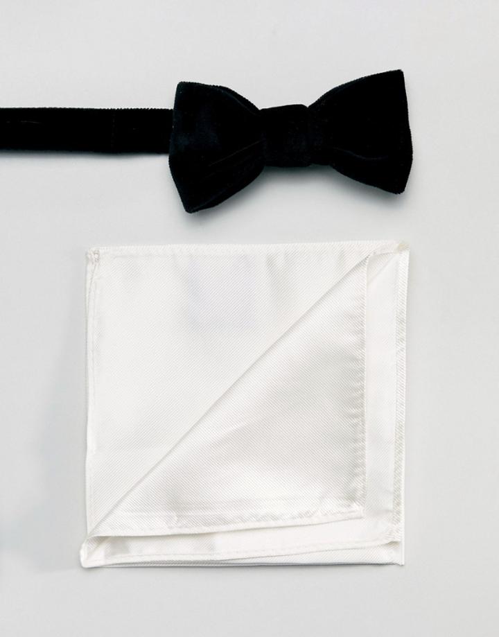 Devils Advocate Black Velvet Bow Tie And White Pocket Sqaure - Black