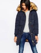 Pepe Jeans Garland Parka With Faux Fur Hood - Navy