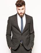 Asos Skinny Fit Suit Jacket With Tipping - Gray