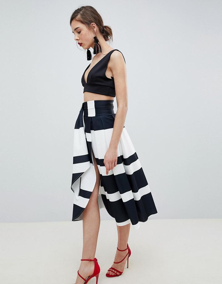 Asos Design Scuba Wrap Prom Skirt With Split And Tie Waist In Stripe - Multi