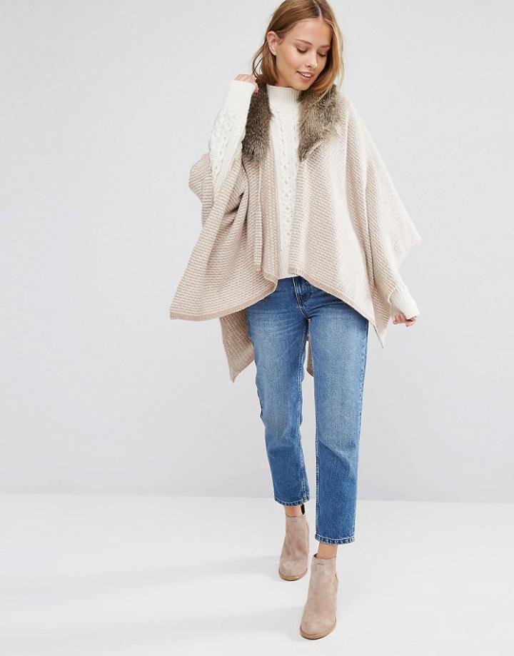 Alice Hannah Fur Collar Cape - Gray