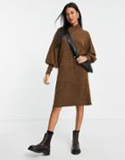 Vero Moda Knitted Wrap Neck Sweater Dress In Brown