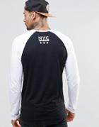Asos Muscle Long Sleeve T-shirt With Nyc Back Print And Contrast Raglan - Black