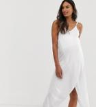 Asos Design Maternity Nursing Cross Front Wrap Jersey Beach Cover Up In White - White