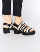 Eeight Suri Black Leather Chain Embellished Sandals - Black