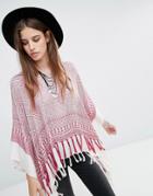 Pieces Printed Kimono With Tassels In Red Print - Whitecap Gray