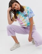 Obey Relaxed T-shirt With Chest And Back Logo In Rainbow Tie Dye-white