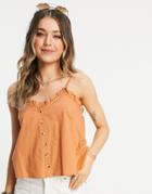 Asos Design Button Through Sun Top With Frill In Apricot-orange
