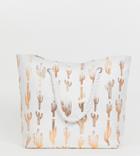 South Beach Exclusive Rose Gold Cactus Print Beach Bag - White