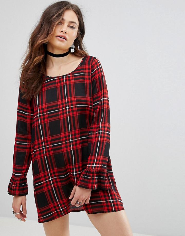 Rock & Religion Spencer Check Dress With Frill Sleeve - Black