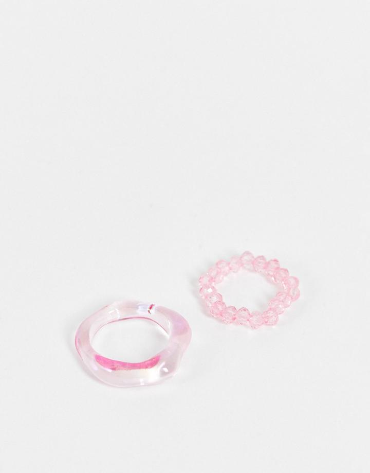 Pieces 2 Pack Beaded And Acrylic Rings In Pink