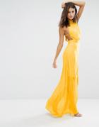 Missguided Exclusive High Neck Open Back Maxi Dress - Yellow
