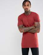 Asos Longline Viscose Mix T-shirt In Rust - Brown