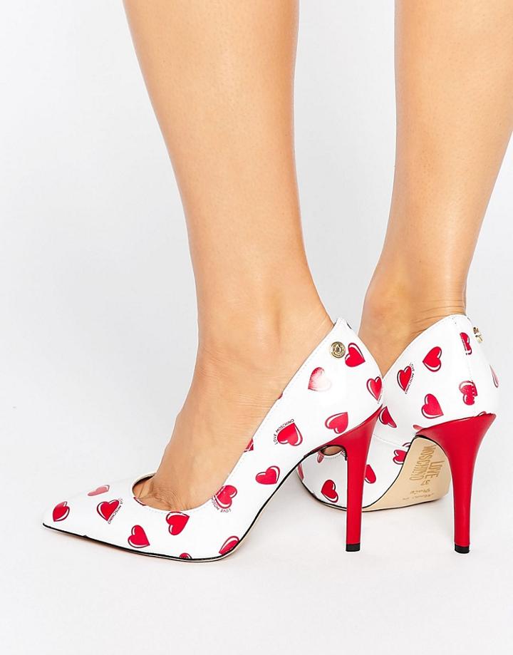 Love Moschino Heart Print Heel Court Shoe - White