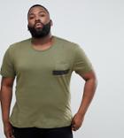 Religion Plus T-shirt In Khaki With Stripe Pocket And Stepped Hem-green