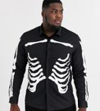 Asos Design Plus Halloween Skinny Skeleton Rib Cage Printed Shirt In Black