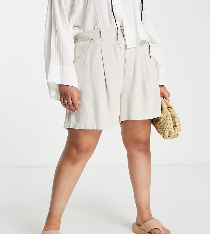 Asos Design Curve Dad Shorts In Oatmeal Linen-neutral