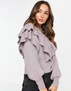 Na-kd X Lisa Marie Schiffner Frill Detail Knit Sweater In Lilac-purple