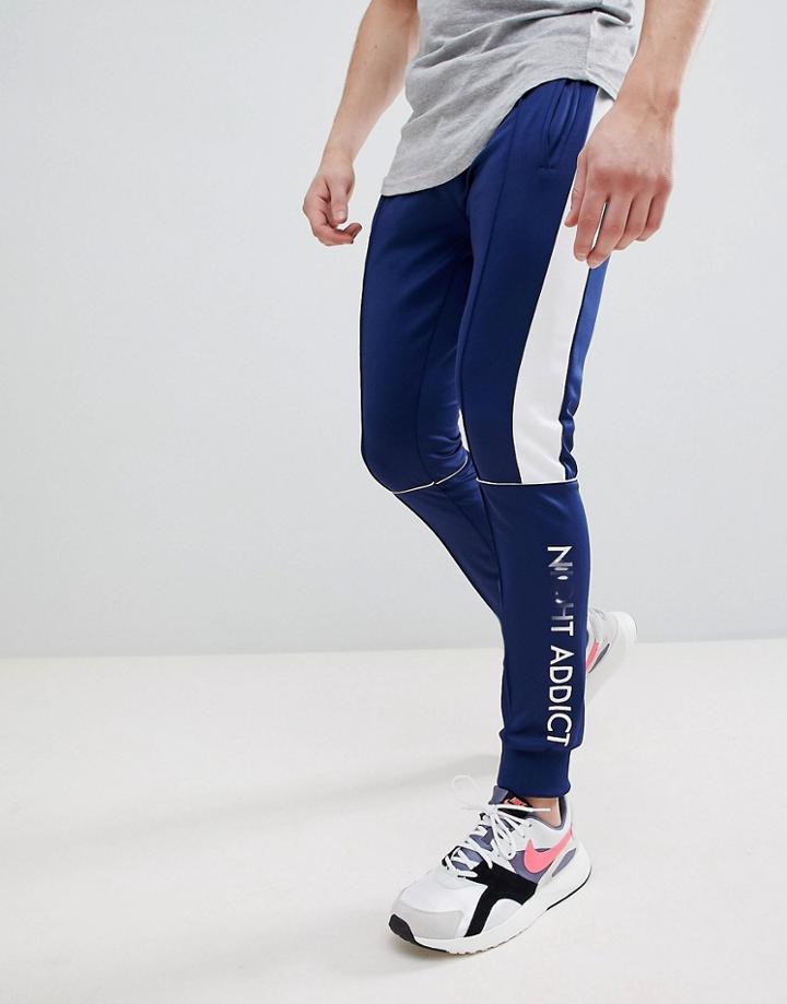 Night Addict Paneled Zip Thru Tracksuit Joggers - Navy