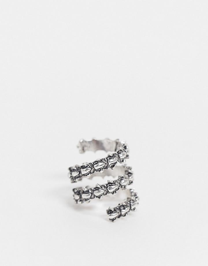 Asos Design Ring With Wraparound Bones Design In Burnished Silver Tone